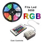 FITA LED 5050 5M IP65 RGB C/ CONTROLE E FONTE 3A
