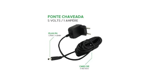 FONTE CHAVEADA 5V 1A GREEN CHIPSCE 044-1006 CABO 3M