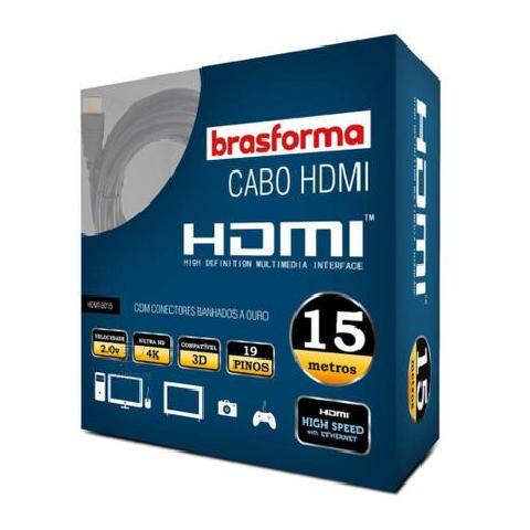 CABO HDMI 15M BRASFORMA 2.0 4K 3D 1080P 19 PINOS 5015