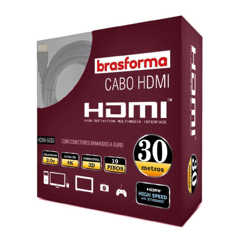 CABO HDMI 30M BRASFORMA 2.0 4K 3D 1080P 19 PINOS 5030