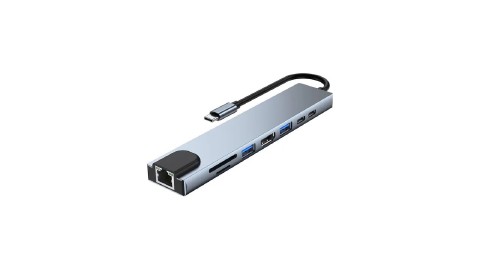 CONVERSOR HUB USB TIPO C RJ45 HDMI 3 USB 3.0  LEITOR DE CARTAO 8 EM 1