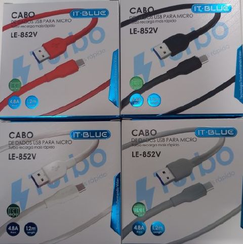 CABO DADOS MICRO USB  V8  4.8A 1.2M IT BLUE LE-852V COLORS