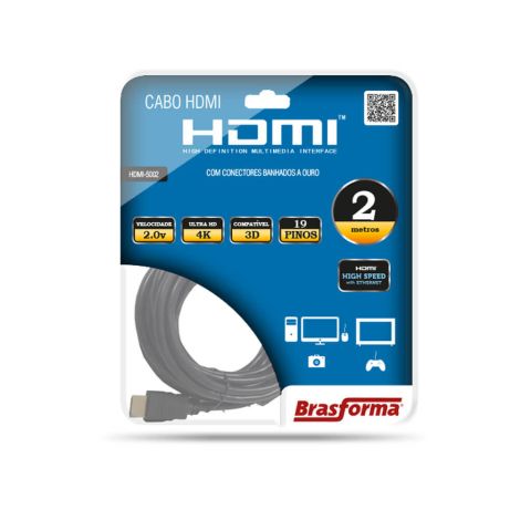 CABO HDMI 2M BRASFORMA 2.0 4K 3D 1080P 5002