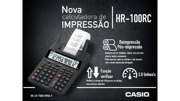 CALCULADORA COM BOBINA CASIO 12 DIGITOS HR-100RC