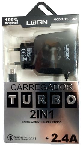 CARREGADOR TURBO COM CABO  2.4A LOGIN LT-202