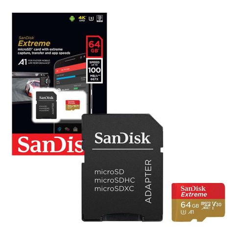 CARTÃO DE MEMORIA MICRO SD 64GB SANDISK CLASSE 10 EXTREME 100 MB/S