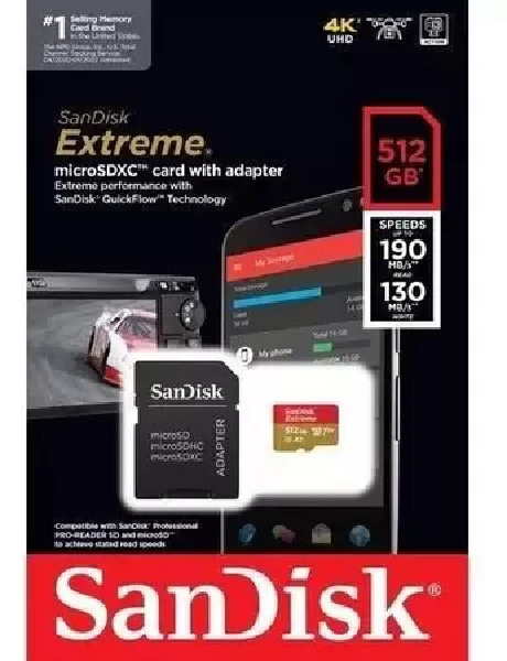 CARTÃO DE MEMORIA  MICRO SD  512GB SANDISK EXTREME 190MBPS