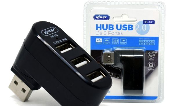 HUB USB 2.0 3 PORTAS ROTACIONAL 180 GRAUS HB-T82