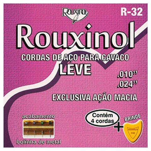 JOGO DE CORDAS CAVAQUINHO AÇO TENSÃO LEVE ROUXINOL R-32