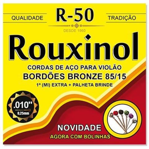 JOGO DE CORDAS P/ VIOLAO AÇO ROUXINOL 010 BOLINHA BRONZE R50