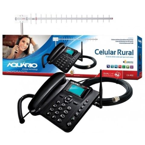 KIT TELEFONE CELULAR RURAL FIXO AQUARIO COM ANTENA 15M CABO CA-902