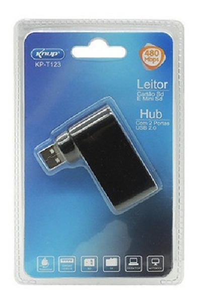 HUB USB 2.0 2 PORTAS C/ LEITOR DE CARTÃO SD/SDHC/SDXC/MICRO SD KNUP KP-T123