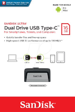 PEN DRIVE 16GB SANDISK ULTRA DUAL DRIVE USB TIPO-C