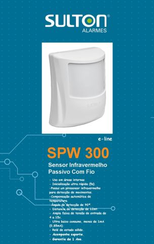 SENSOR INFRAVERMELHO PASSIVO SULTON SPW 300 COM FIO INTERNO